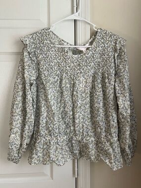 NWT LC Lauren Conrad Blue & Yellow Floral Cottagecore Long Sleeve Blouse XL